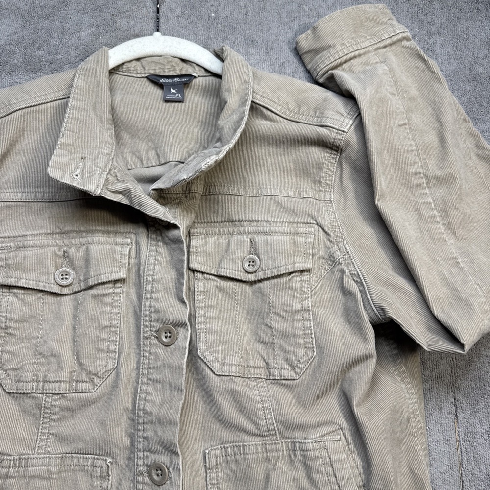 Eddie Bauer women's corduroy utility chore jacket beige PL‎ petite large